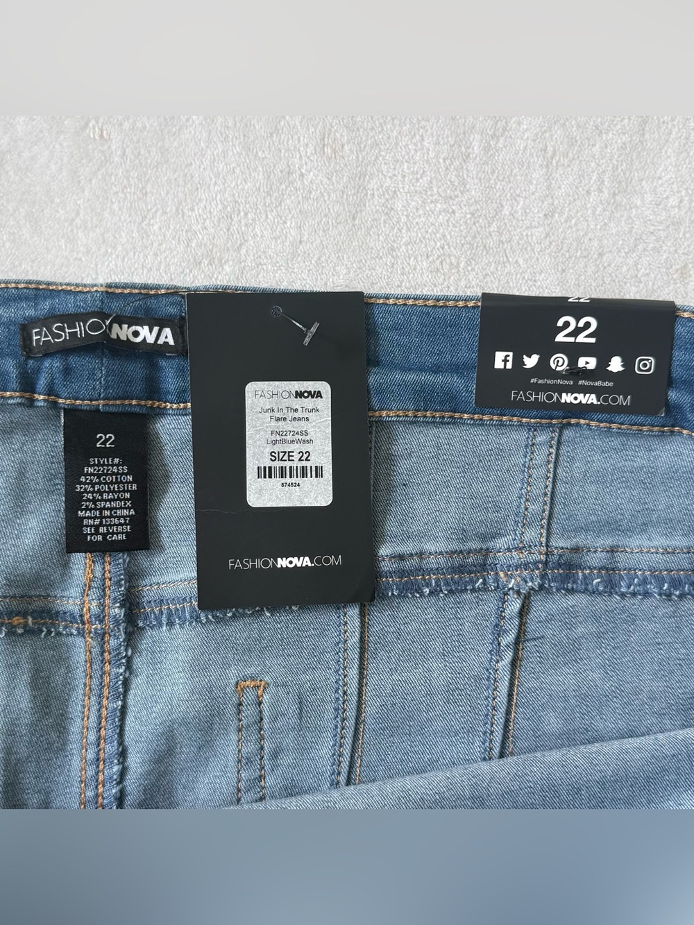 Fashion Nova Junk In The Trunk Light Wash Distressed Flare Jean Plus Size 22 NWT - Picture 13 of 16